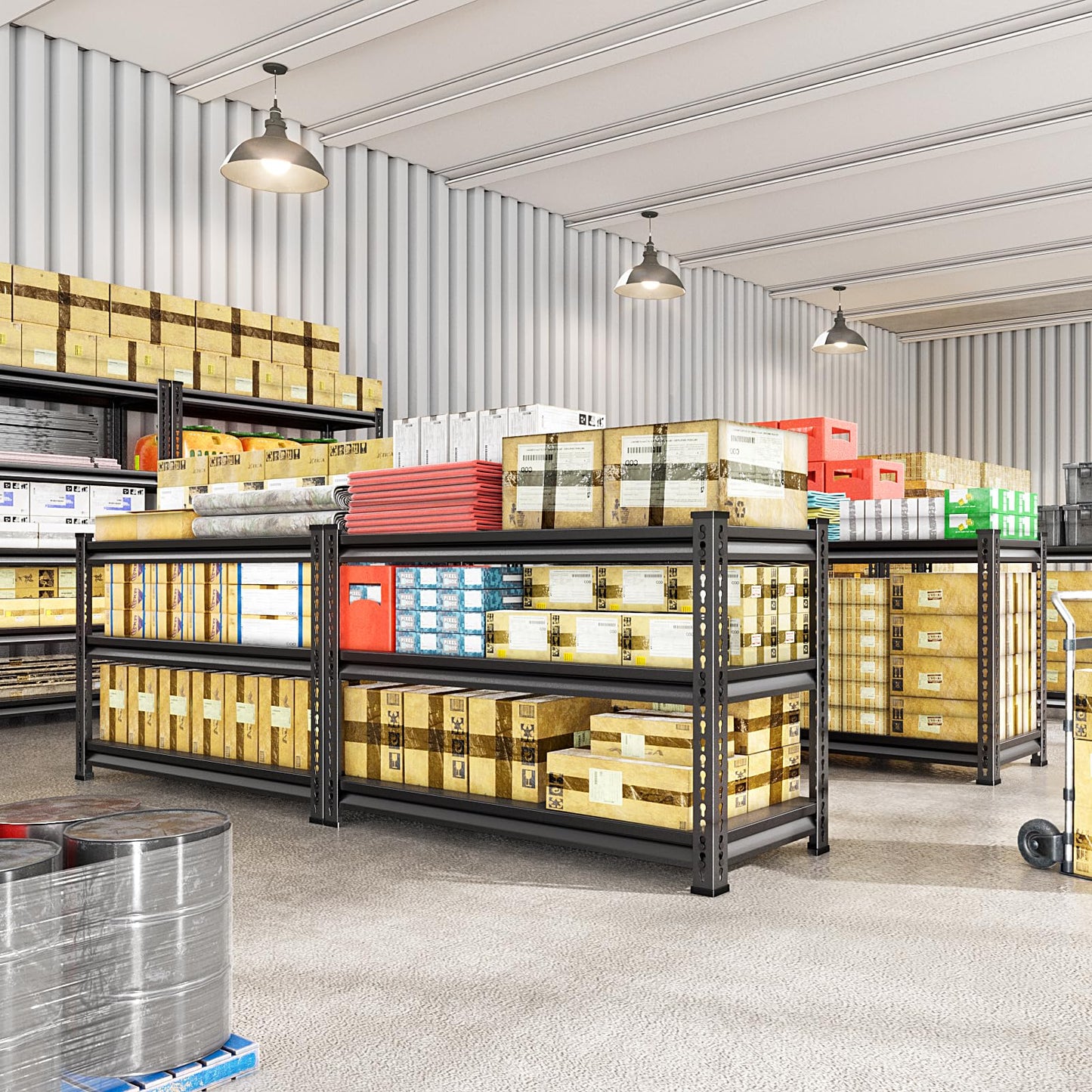 Rufokisa Metal Garage Shelving Heavy Duty，1530LBS Loads Garage Storage Shelves, 48”W 3-Tier Adjustable Storage Racks and Shelving Units for Garage Basement and Kitchen, 48”W x 18”D x 39”H,Black