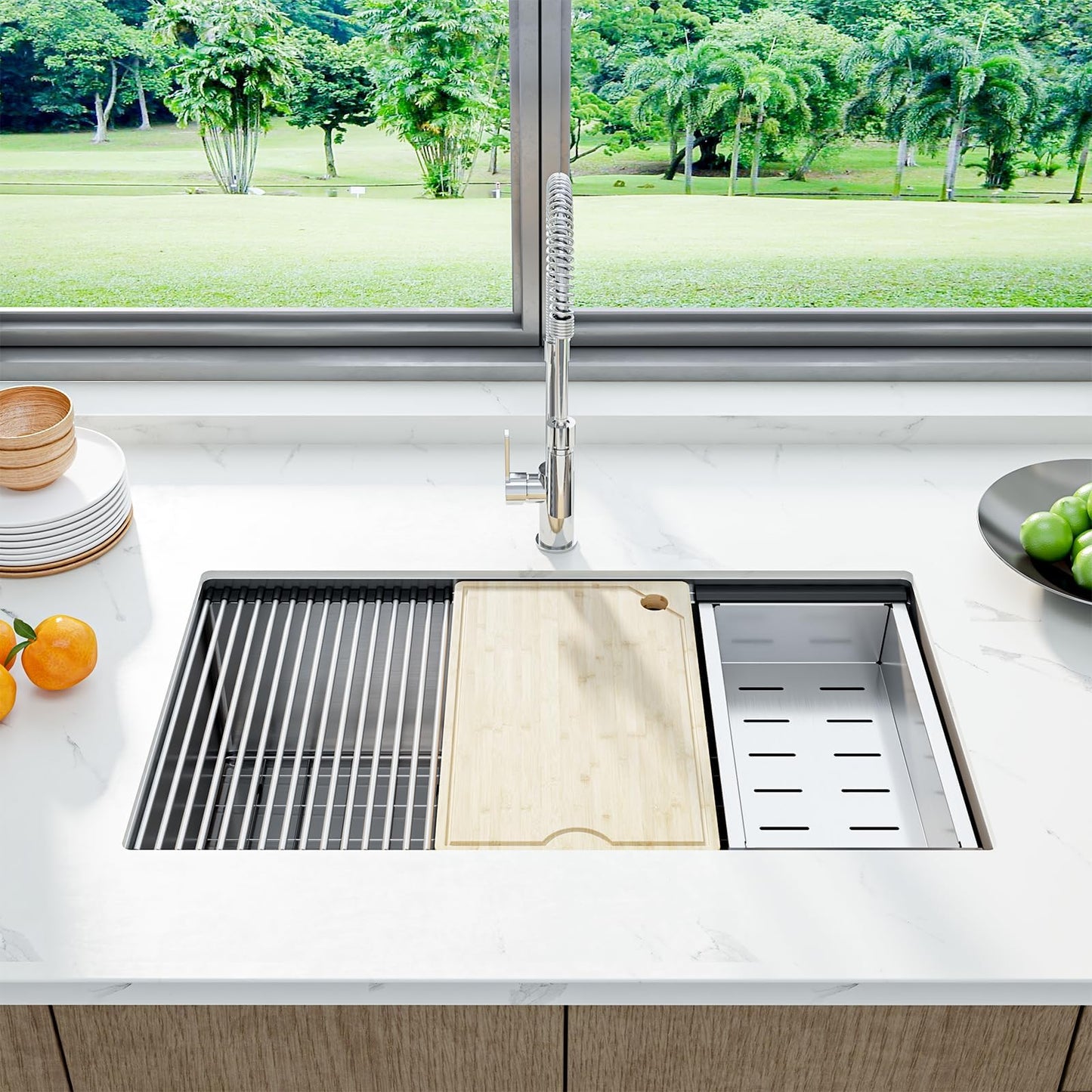 GarveeHome Kitchen Sink - 33 in Single Bowl Stainless Steel Undermount Sink, 16 Gauge Commercial Grade with Easy Drain System & Brushed Nickel Finish