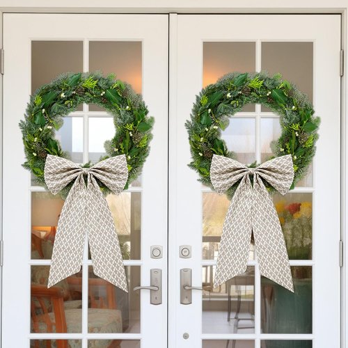 HunnmingRe Christmas Wreath Sash - 24 x 16 Inch Driftwood Block Print with Burlap Bow | Beige Holiday Decor