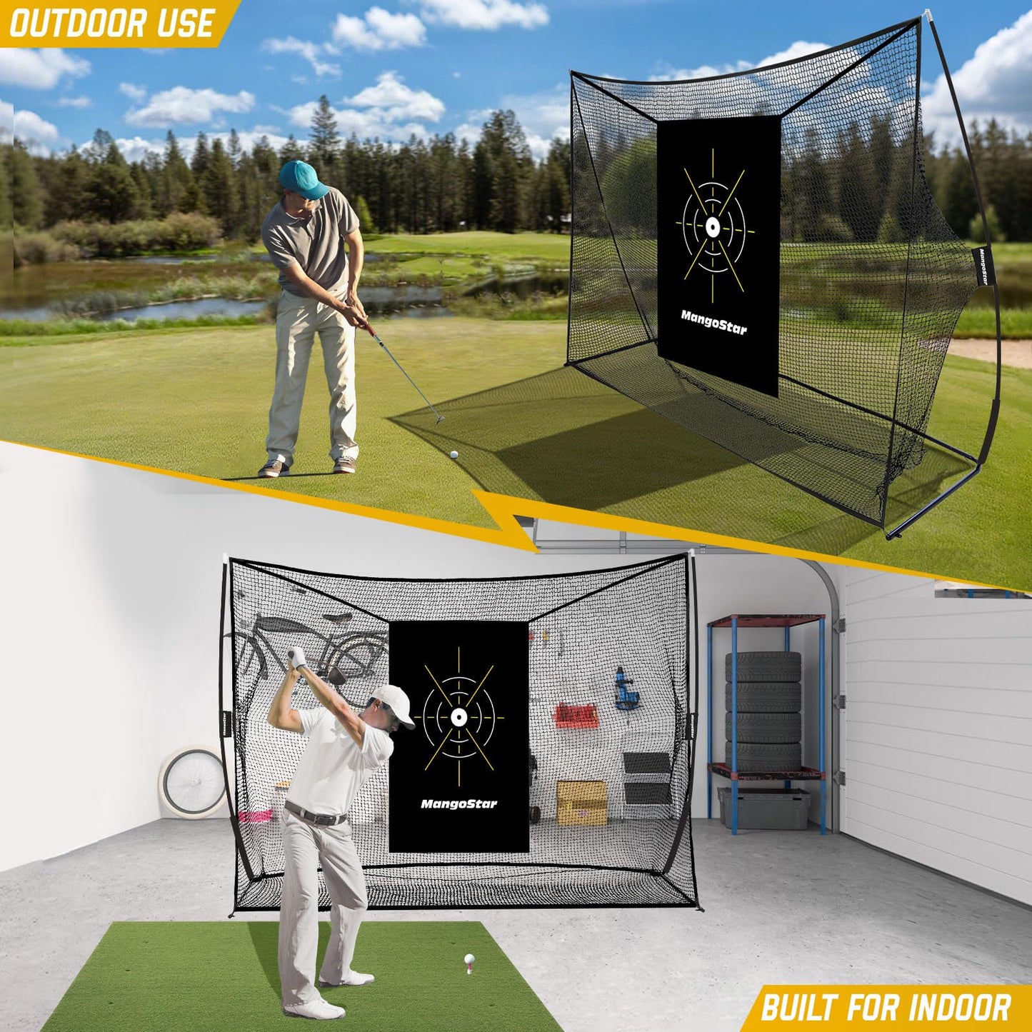 Mangostar Golf Net, 10x7ft Heavy Duty Golf Practice Net for Backyard Driving Real Golf Balls with Target Cloth and Carry Bag, Indoor Outdoor Golf Hitting Training Set Ideal Gift for Golfers