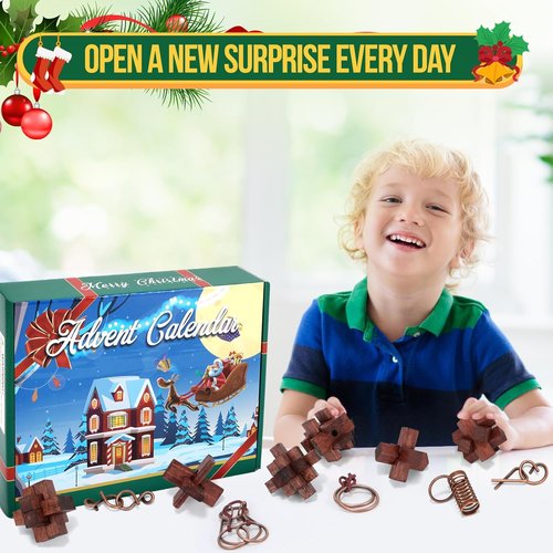 Advent Calendar 2025 - Christmas Countdown Gift Box with 24 Brain Teaser Puzzles for All Ages