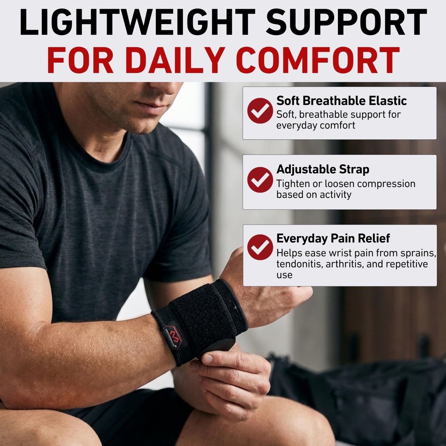 McDavid Wrist Brace, Compression Support for Pain Relief, Fits Left & Right Arm, Fits Men & Women, Black, Adult, S/M