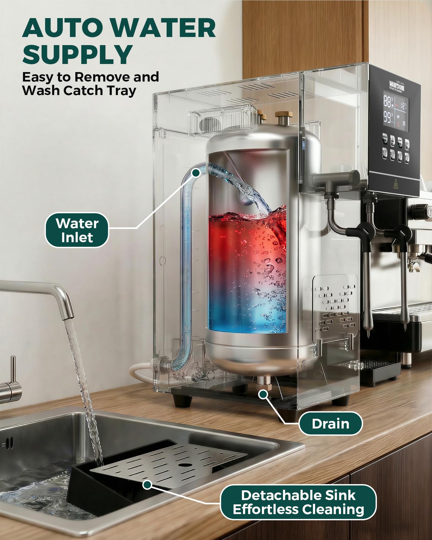 WantJoin Commercial Milk Frother & Beverage Heater - 2000W Multi-functional Milk Steamer Machine with LED Display Panel for Latte Cappuccino Coffee Milk Tea Foam & Hot Water Dispenser, Hotel Home Use