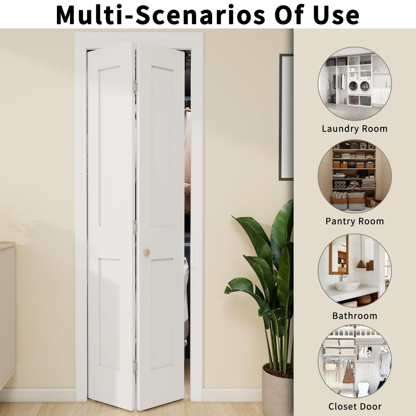 Brosisincorp 30" x 80" Shaker Bifold Closet Door, Solid Wood Core Interior Folding Door, Pre-Assembled & Paintable, Complete Hardware Kit Included, White 2-Panel