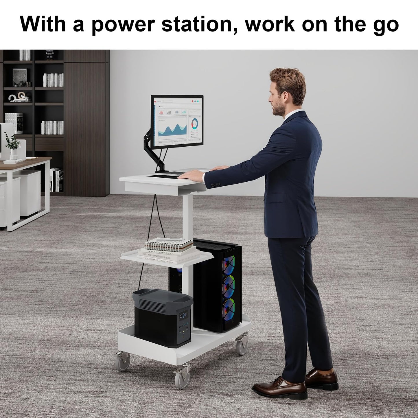 Natwind Mobile Workstation Cart with Monitor Mount,Height Adjustable Rolling Computer Cart, Heavy-Duty Rolling Standing Desk with CPU Holder for Home Office, School,Warehouse, Medical, Workshop