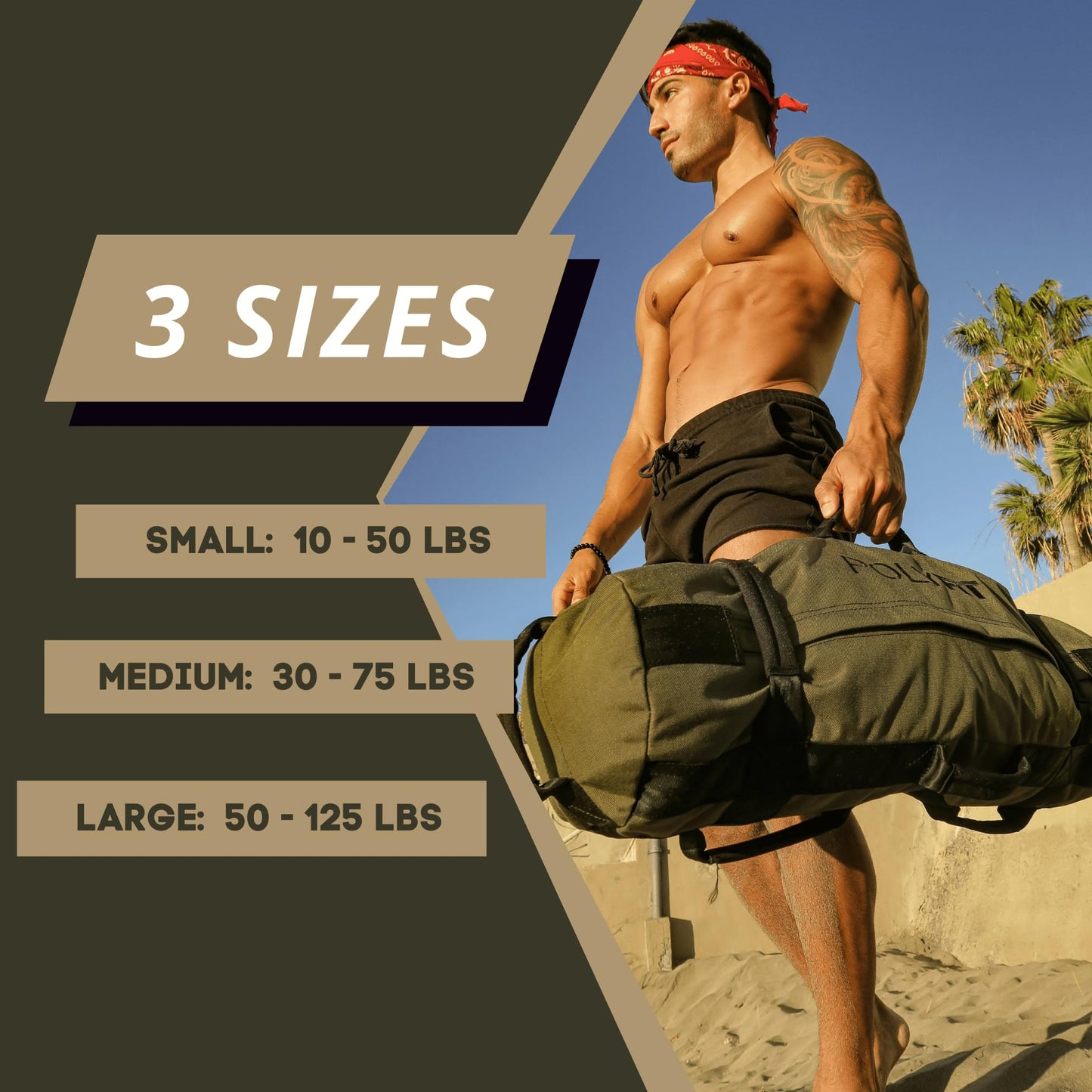 Polyfit Workout Sandbag for Fitness - Heavy Duty Sandbag Workout Bags with 8 Gripping Handles for Sand Bag Weight Training (30lbs to 75lbs) - Green
