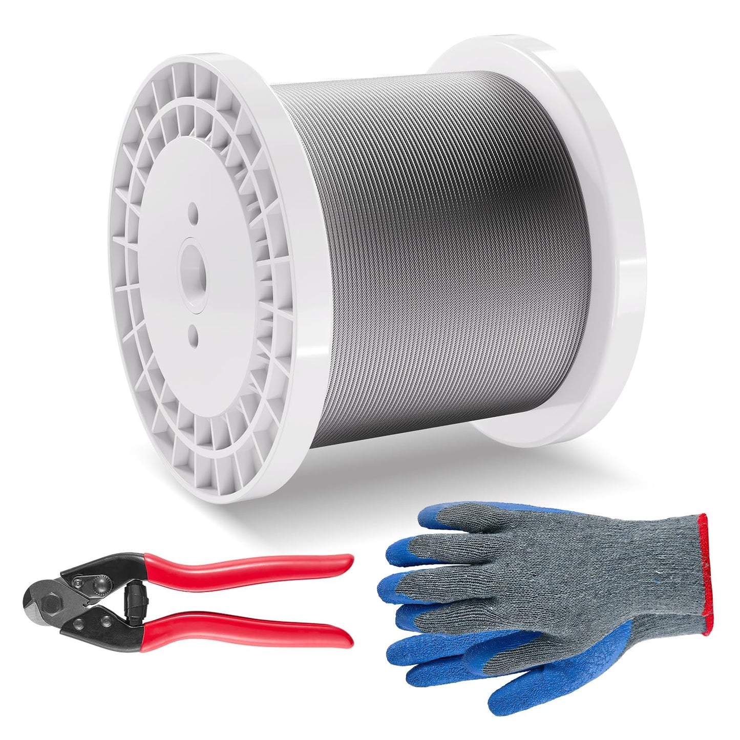 VEVOR 1/8 Stainless Steel Cable, 1000 FT 316 Cable Railing Kit with Cutter and Gloves, 1600 lbs Breaking Strength, 7x7 Strands Marine Aircraft Cable for Handrail Stair Decking Fence Outdoors