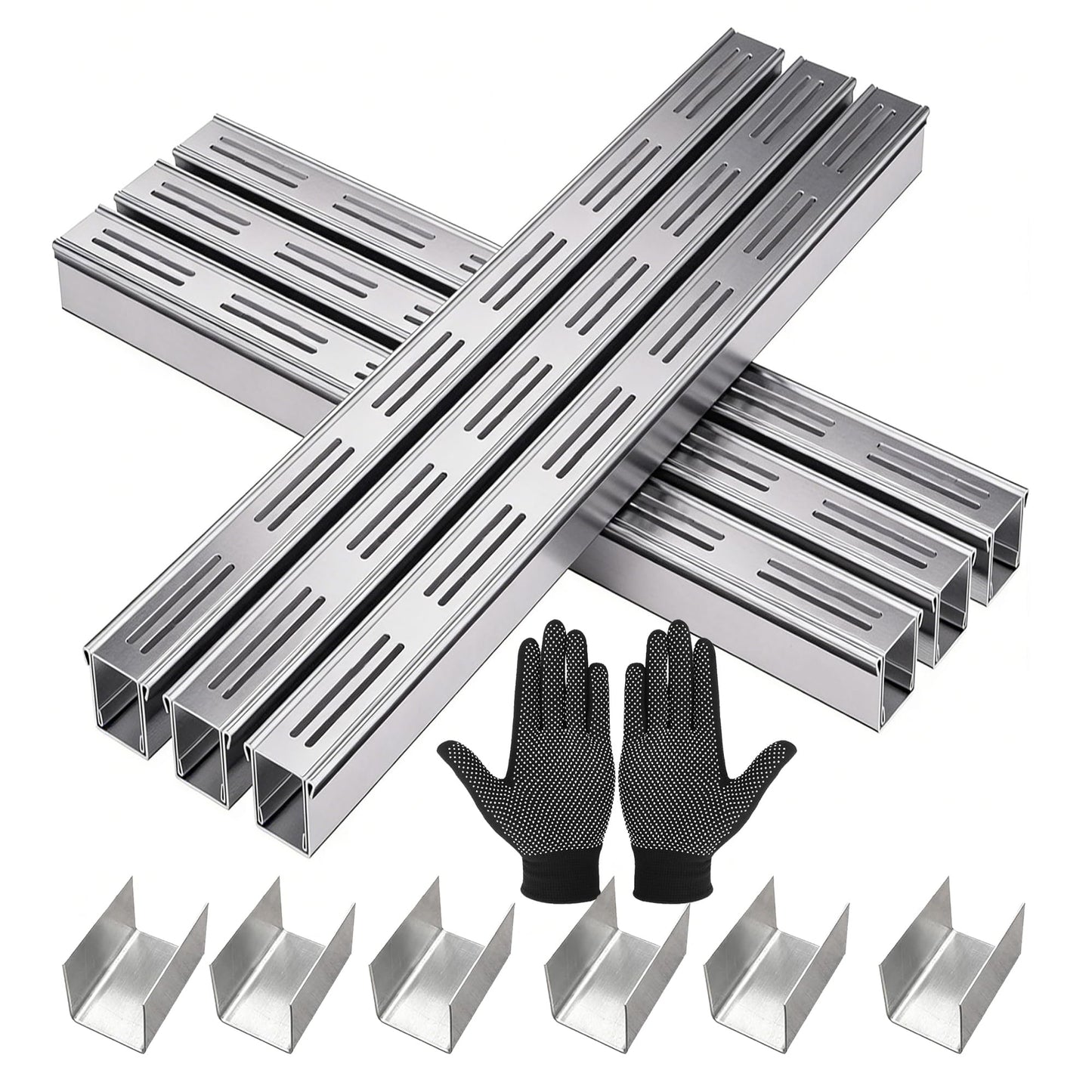 304 Stainless Steel Trench Drain Kit,Narrow Channel Drain with Grate & Coupling, Outdoor Drainage for Pool Deck/Yard/Driveway/Garage (1, Silver Gray, 19.6FT-1.4IN X 1.2IN)