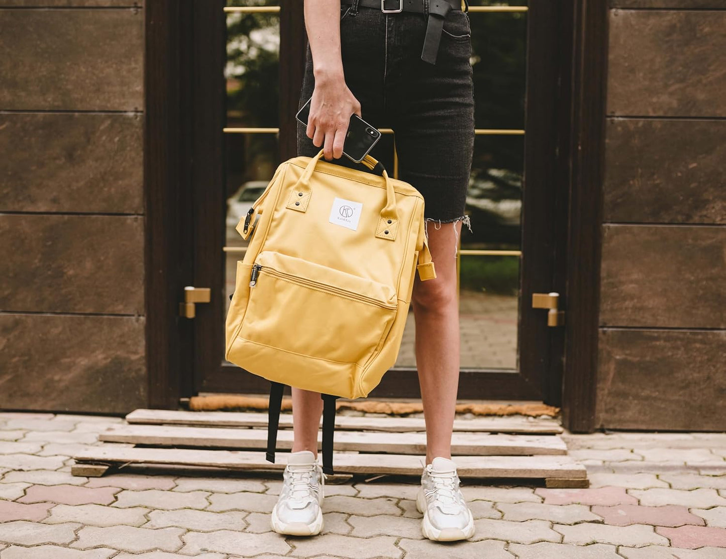 Backpack Kah&Kee Polyester Travel Functional Anti-theft School Laptop for Women Men (Yellow, Medium)