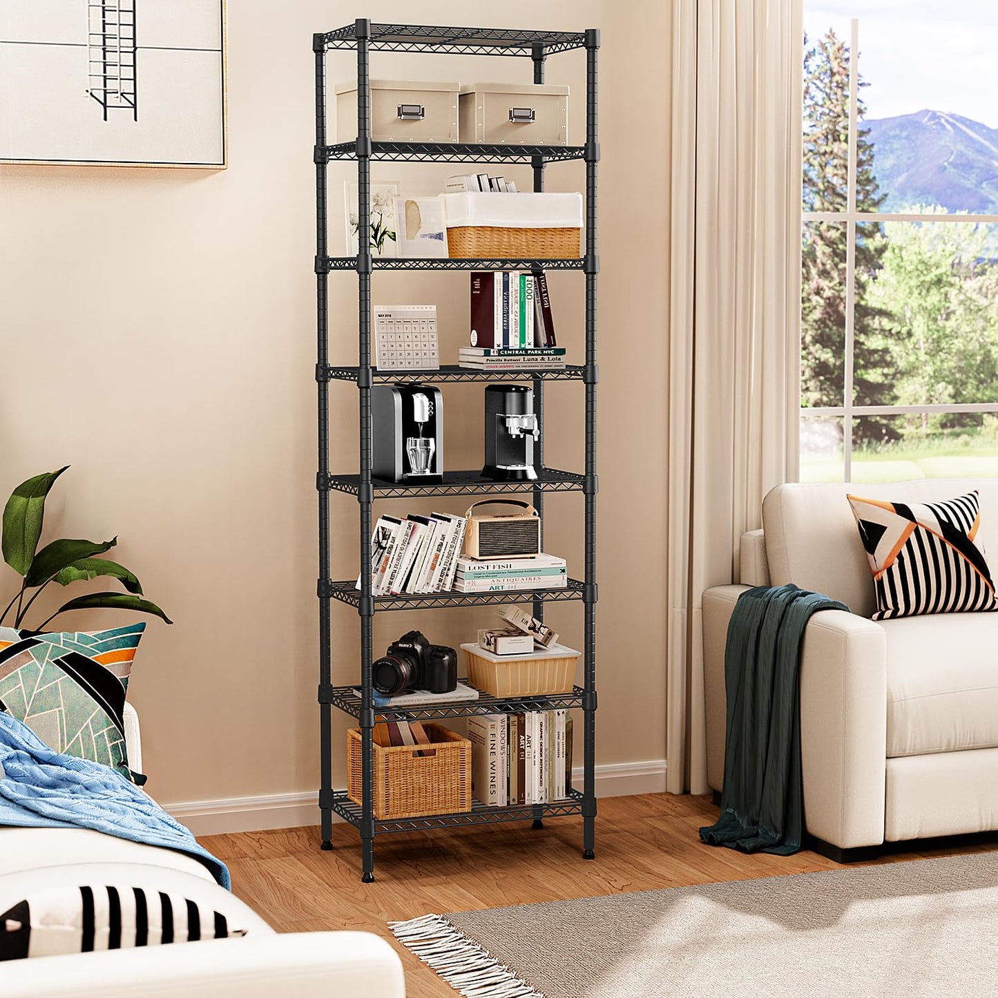 M MZG 8 Tier 2000 lbs Storage Rack Metal Wire Shelving Unit, Storage Standing Shelf Organizer for Laundry Bathroom Kitchen Pantry Closet Garage Basement Utility Room, Black 13.8" D x 23.6" W x 79.5" H
