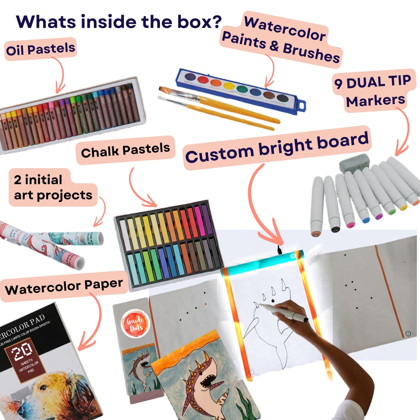 Kids Art Kit Ages 8+ – Art Class in a Box w/Light Up Bright Board, Full Art Supplies Set & 2 Hours Teacher Guided Video Art Lessons – Creative Learning Activity for Boys & Girls, Homeschool, STEM