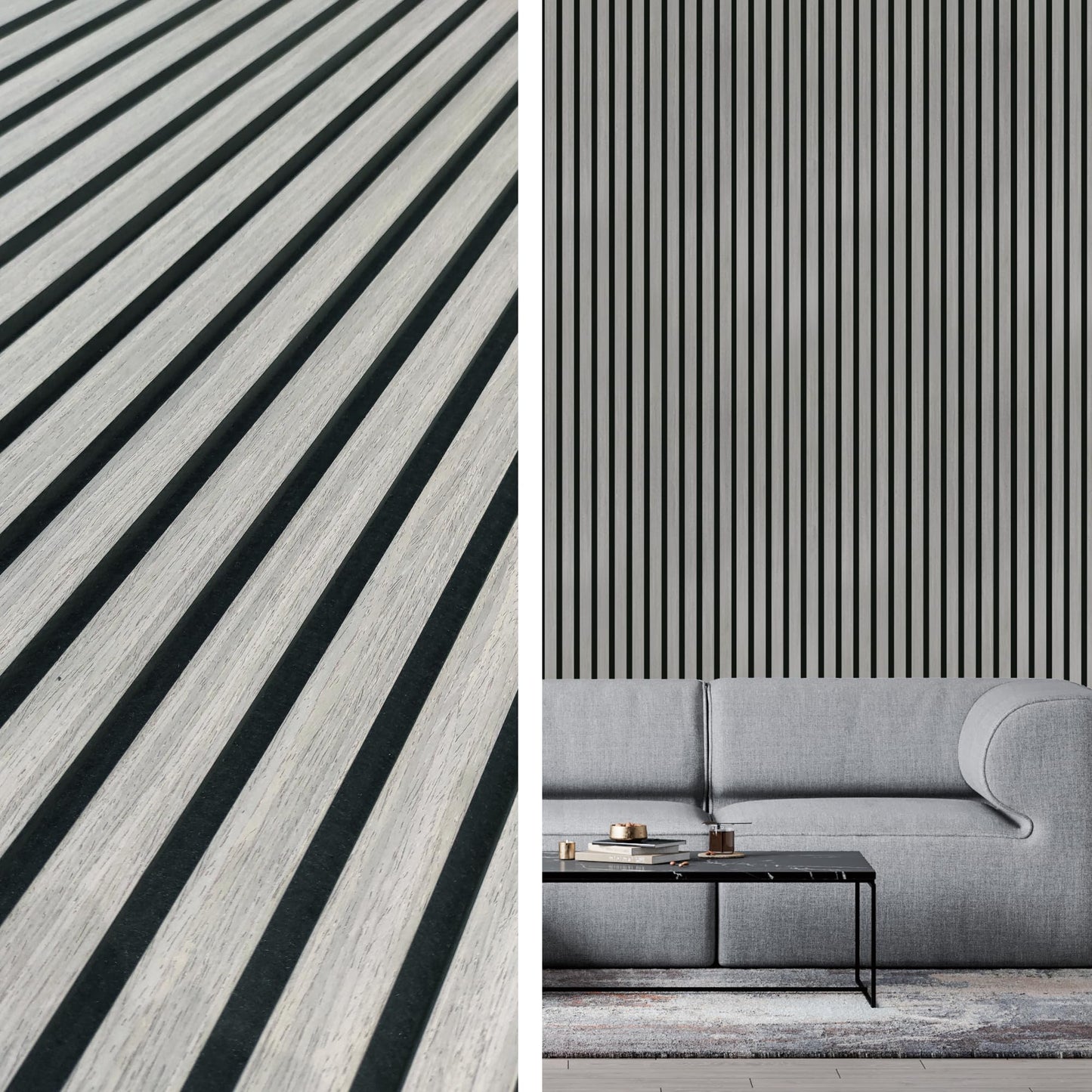 INNO STICKERS 3-Pack Wood Slat Wall Panel for Interior Wall Decor Noise Cancelling 94.5" x 11.4" Acoustic Decorative 3D Sound Absorbing Wall Paneling, Gray Oak, Covers 22.4 Sq. Ft
