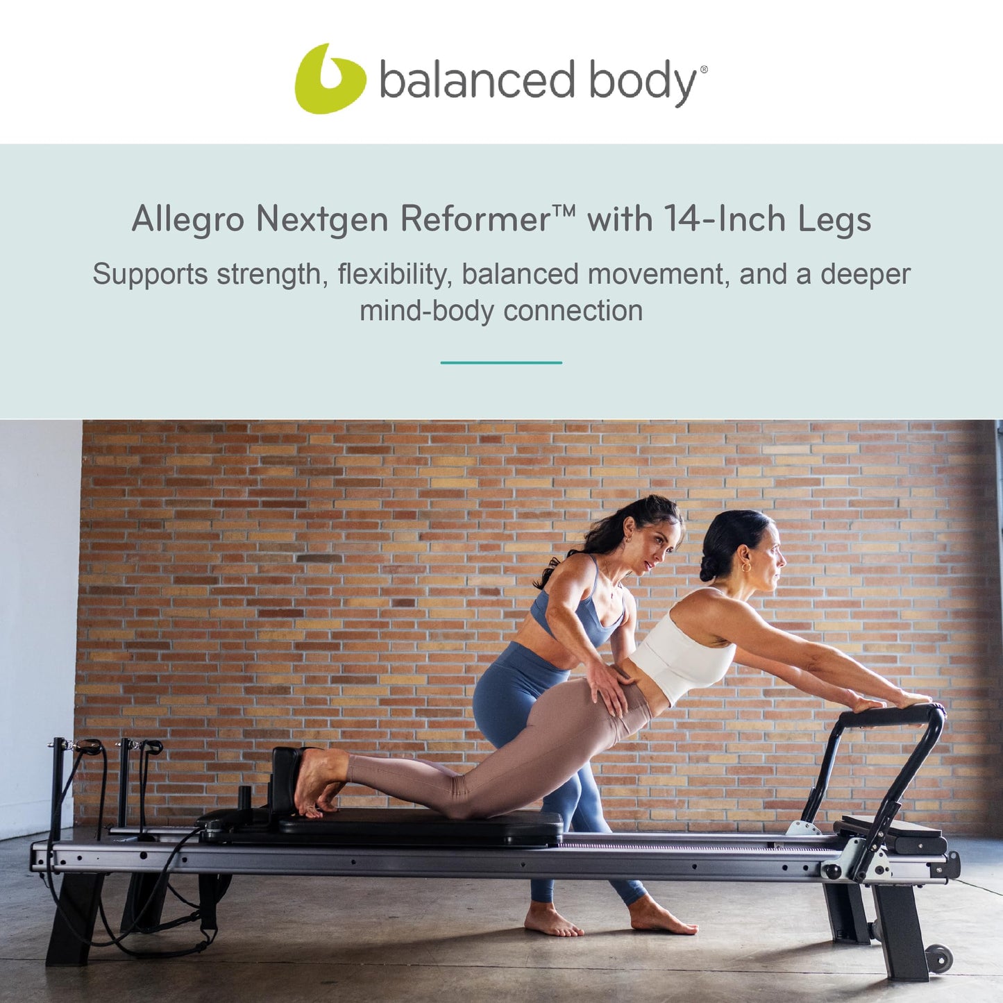 Balanced Body Allegro Nextgen Reformer with 14-Inch Legs, Pilates Equipment for Home and Studio Workouts