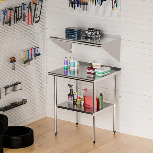 Chingoo Stainless Steel Shelf 12" x 24", 250 lb Wall Mounted Commercial Stainless Steel Shelves Metal Shelving for Restaurant, Bar, Utility Room, Kitchen and Garage