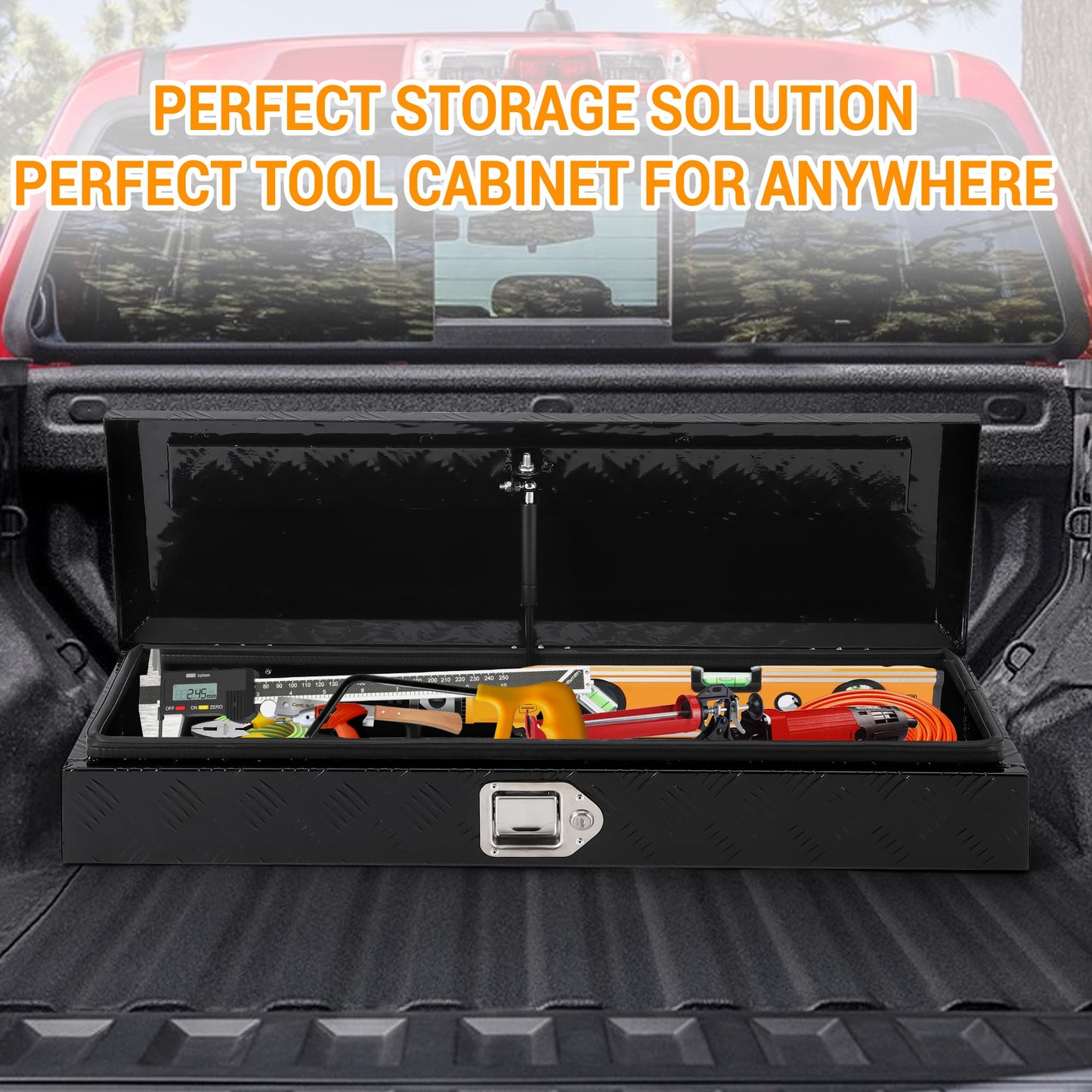 Takywep Truck Bed Tool Box, Heavy Duty Aluminum Five Stripes Plate Tool Box, Trailer Tool Box for Pick Up Truck RV Trailer, Chest Storage Organizer with Lock and Keys,34.5''x12.75''x6.4''