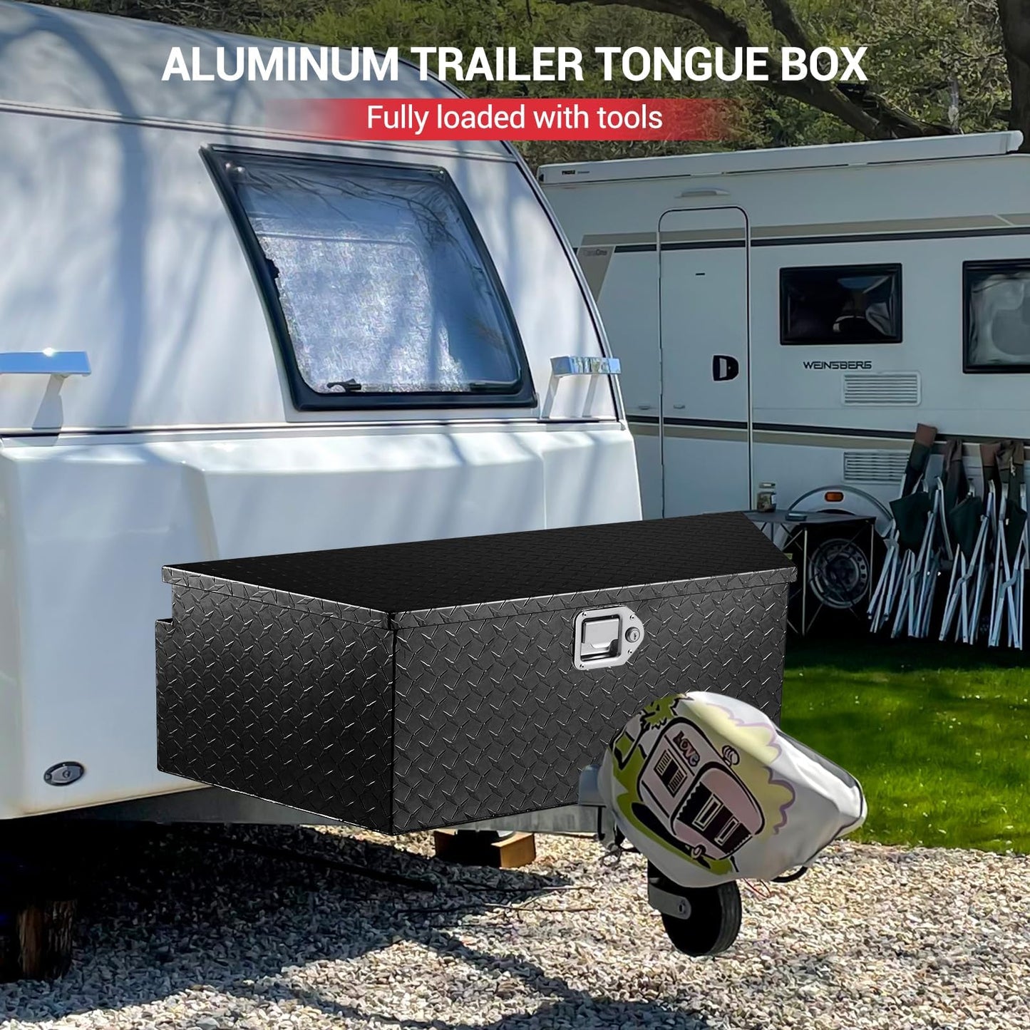 GarveeTech 39 in Trailer Tongue Boxes,Heavy Duty Aluminum Trailer Tool Box With Lock and Keys,Diamond Plate Storage Box,Waterproof Trailer Box for Pick Up Truck Bed,RV Trailer,Black