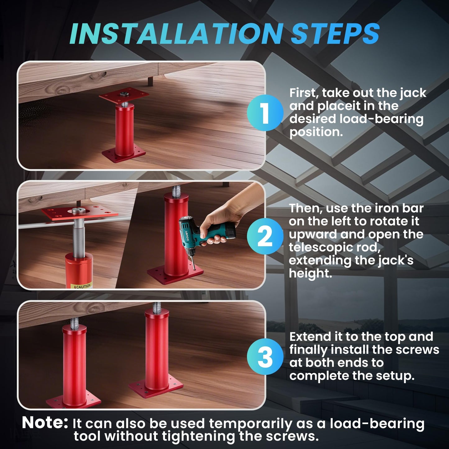 Youyikoo 2 Pack Basement Floor Jack, Heavy Duty Adjustable Jack Post Basement Floor House Screw Jacks for Porch Roof Deck Staircase, 12"-16" Height Range 19475 lbs Max Load Capacity Red (2 PCS)