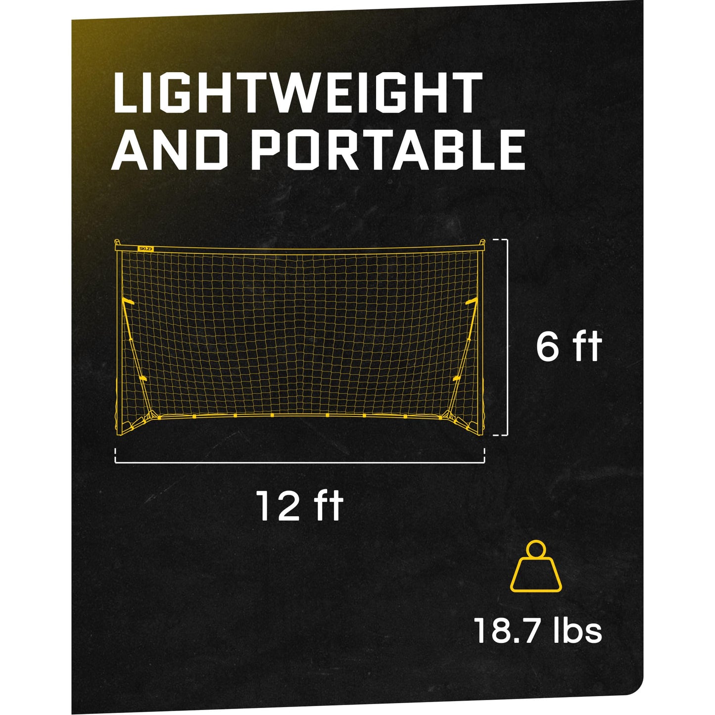 SKLZ Quickster Soccer Goal 12' x 6' - Portable Goal for Backyard & Field - Durable Tension-Tite Frame & Heavy Gauge 2-Ply Net - Adjustable Click-Lock Poles, Metal Stakes - Carrying Case with Handle