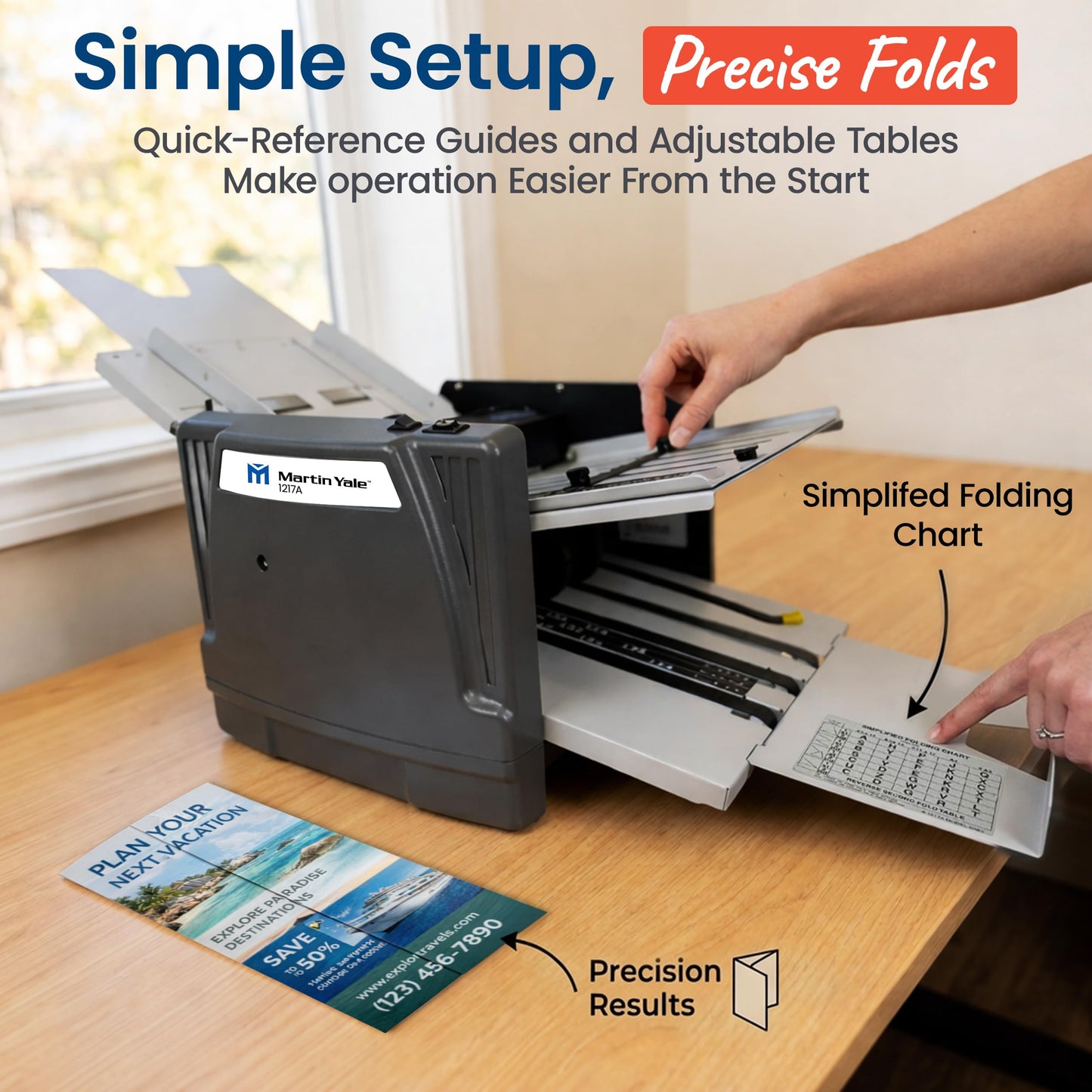 Martin Yale 1217A Automatic Paper Folder Machine, Medium Duty Auto Feed Document Folder for Offices, Schools, Mailrooms, and Churches, 7 Fold Types, 250 Sheet Capacity, Up to 10,300 Sheets per Hour