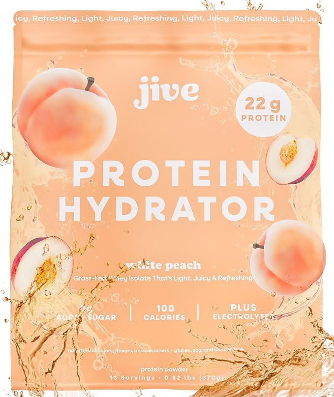 Jive Clear Protein Powder - 22g Grass-Fed Whey Isolate, 13 Servings - White Peach - 895mg of Electrolytes - Zero Added Sugar - Clear Drink Protein Water & Juice