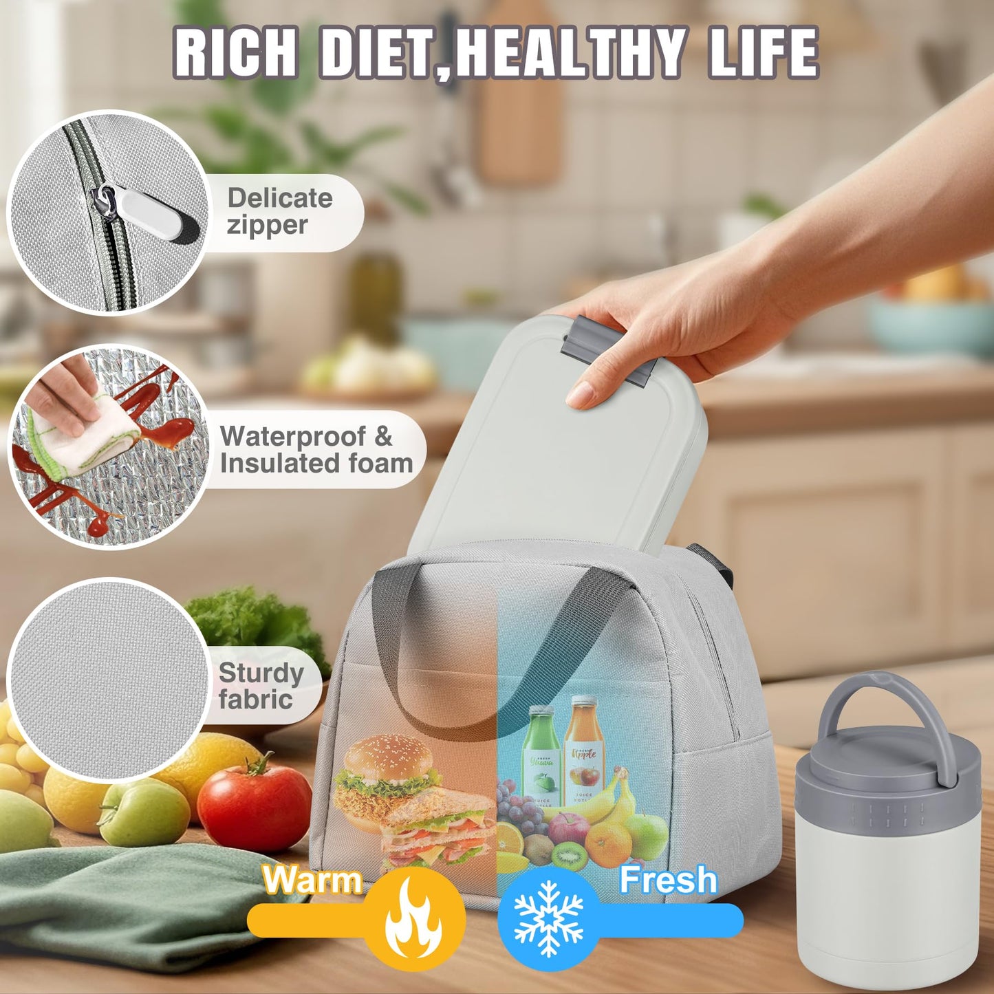 Large Bento Lunch Box Set for Adults Kids Women with 10.5oz Soup Thermo,Coffee Tumblers Men Girls Boys Teenagers Leak-Proof Lunch Food Containers with Lunch Bag