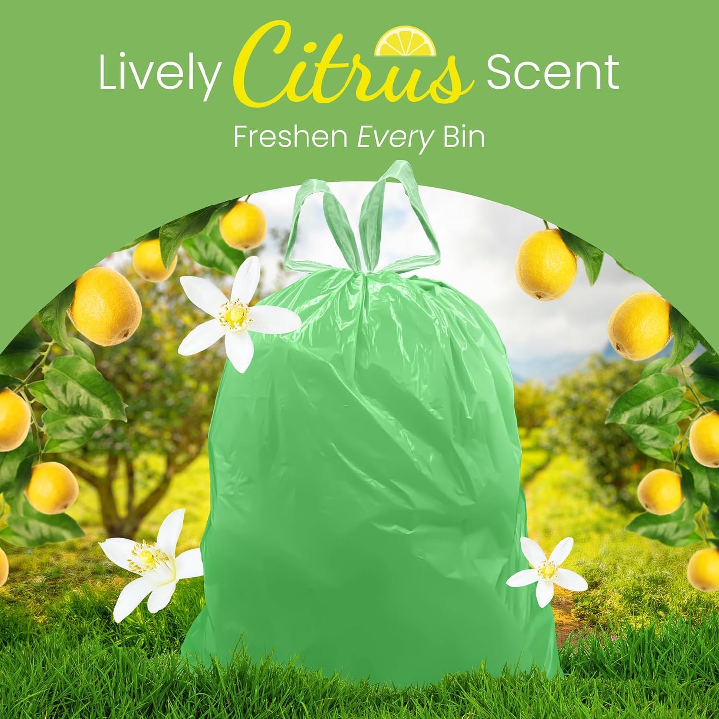Reli. 4 Gallon Trash Bags - Citrus Scented Drawstring Liners | 100 Count for Small Trash Cans