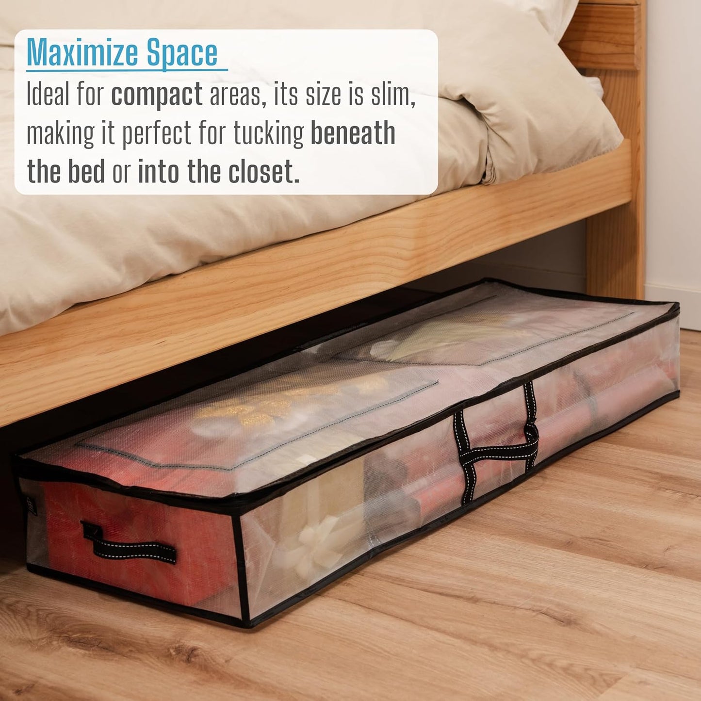 VENO Clear Wrapping Paper Organizer - 40-Inch Storage Box for Christmas Gift Bags & Holiday Accessories