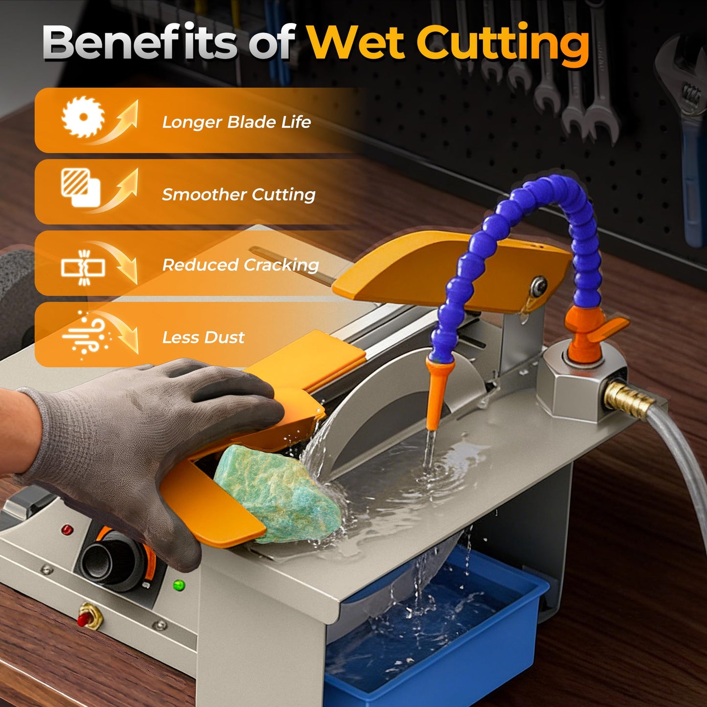 LLBWACT 350W Lapidary Saw Benchtop Cutting&Engraving Machine,Variable Speed 0-10000 RPM with Water Cooling,Complete Kit for Wood Acrylic Stone Metal,Includes Diamond Blades,Flex Shaft,Polishing Wheels