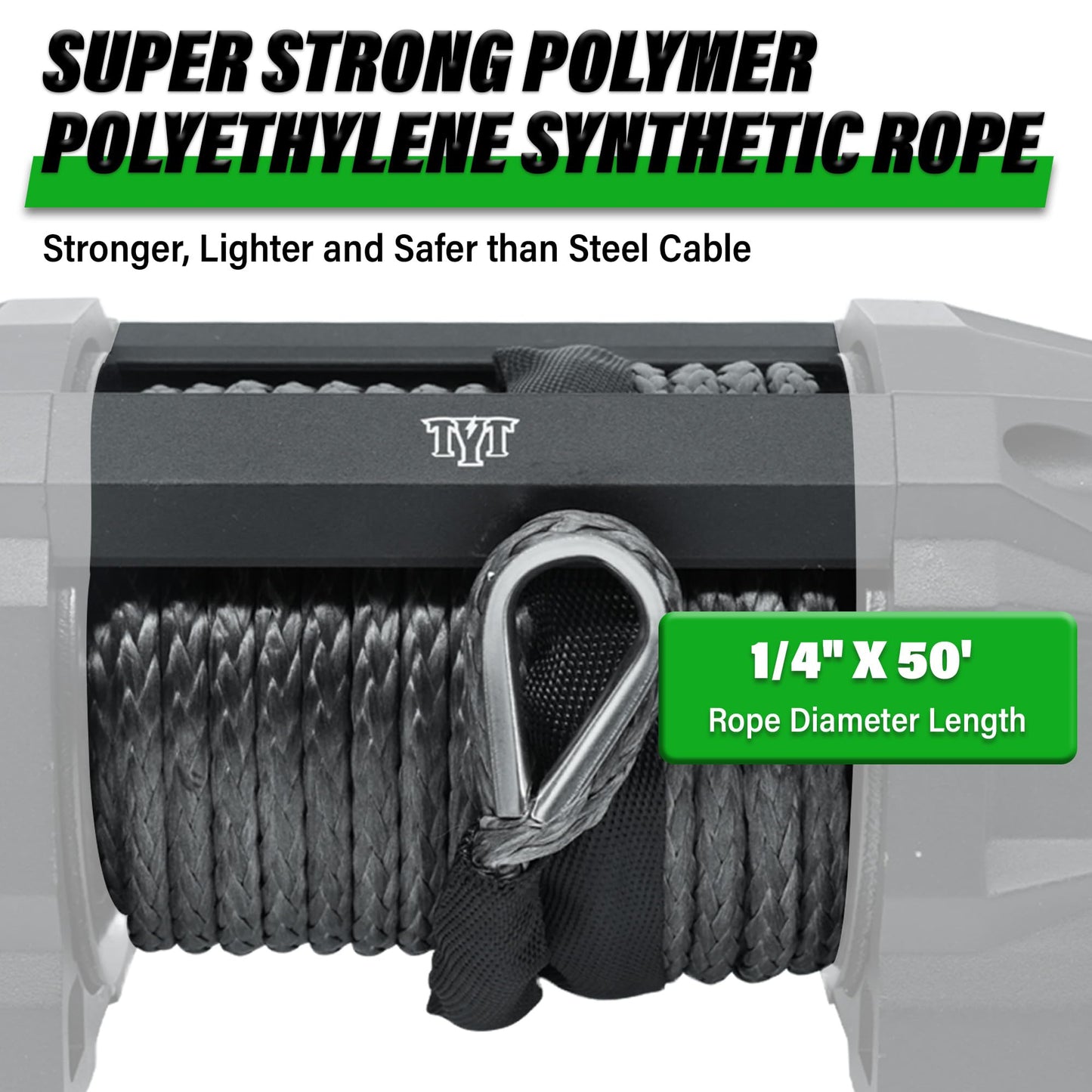 TYT 6500 lb UTV Winch with Wireless Remote and Wired Switch，12 Volt DC Electric Trailer Winch,1/4" x 50FT Synthetic Rope Winch with Rubber Stopper and Mounting Plate