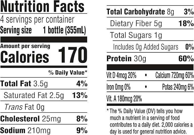 Oikos Protein Shake, Vanilla, 30g High Protein Drinks, Shelf Stable, Ready to Drink, 5g Prebiotic Fiber, 12 fl oz Bottle, 4 Count
