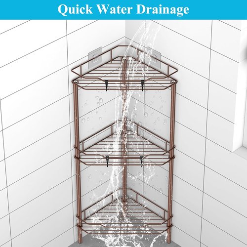 HuggieGems Corner Shower Caddy Organizer - 3 Tier Floor Standing Shelf with Hooks | Bathroom Storage Rack