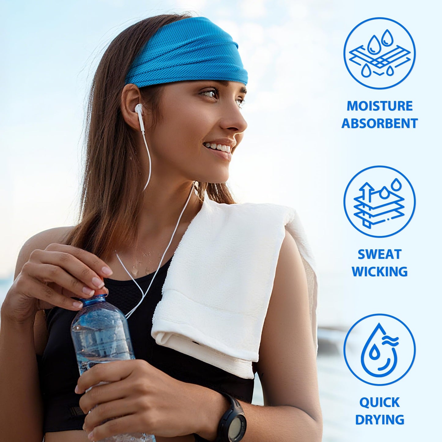 Sukeen Wide Headbands for Women, Instant Cooling Elastic Non-Slip Workout Headbands, Moisture-Wicking Sports Sweatbands for Gym, Yoga, Running, Fitness, 4 Pack, Blue/Macaron Pink/Mint Green/Lauva