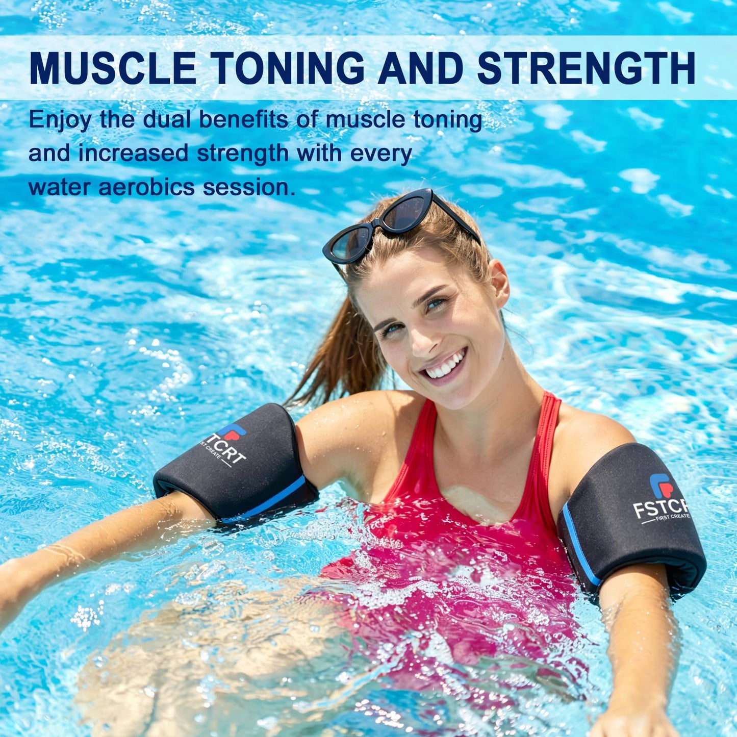 Fstcrt 2 Pcs Foam Aquatic Cuffs Exercise Equipment, Water Aerobics Float Ring with Adjustable Webbing, Pool Exercise Workout Set, Water Ankle Ring for Adults