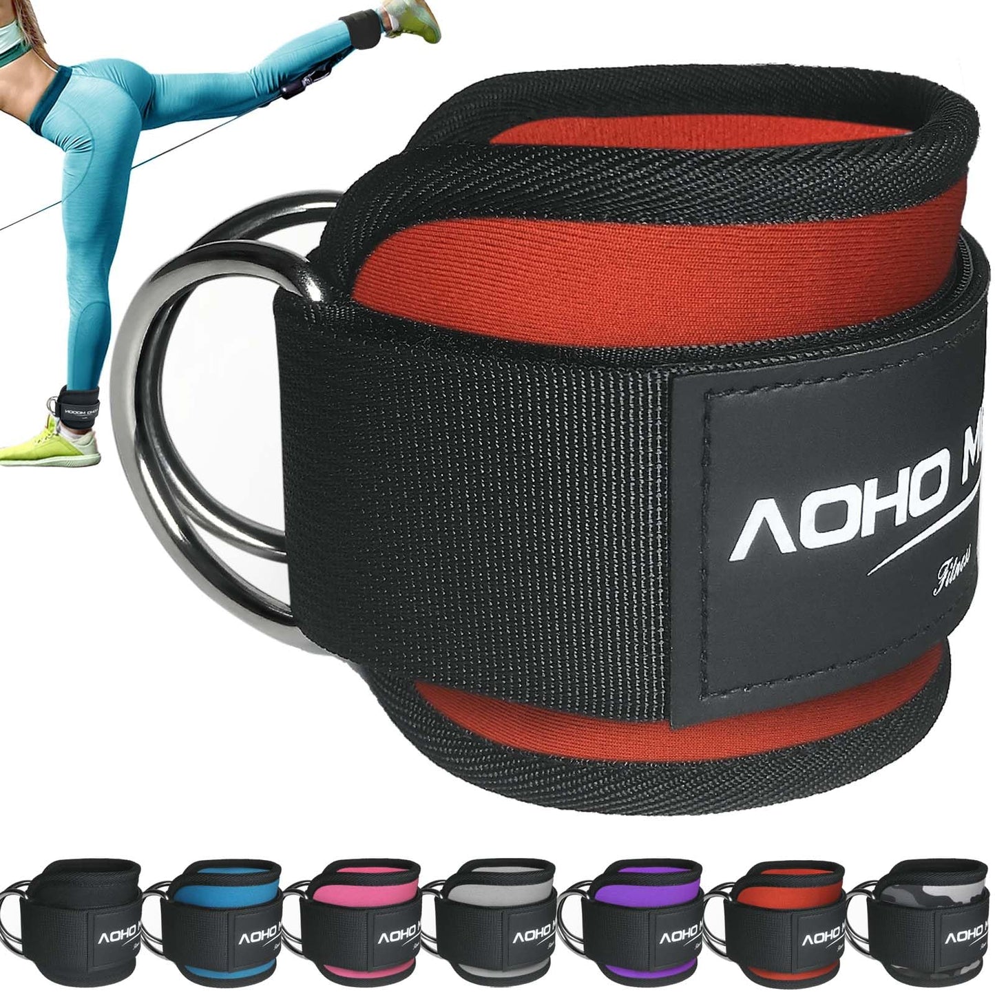 AOHO MOOON Ankle Strap for Cable Machine Attachments, Gym Accessories for Women and Men, Neoprene Ankle Cuffs for glute Kickback, Leg Workouts ande Booty Hip Abductors Exercise