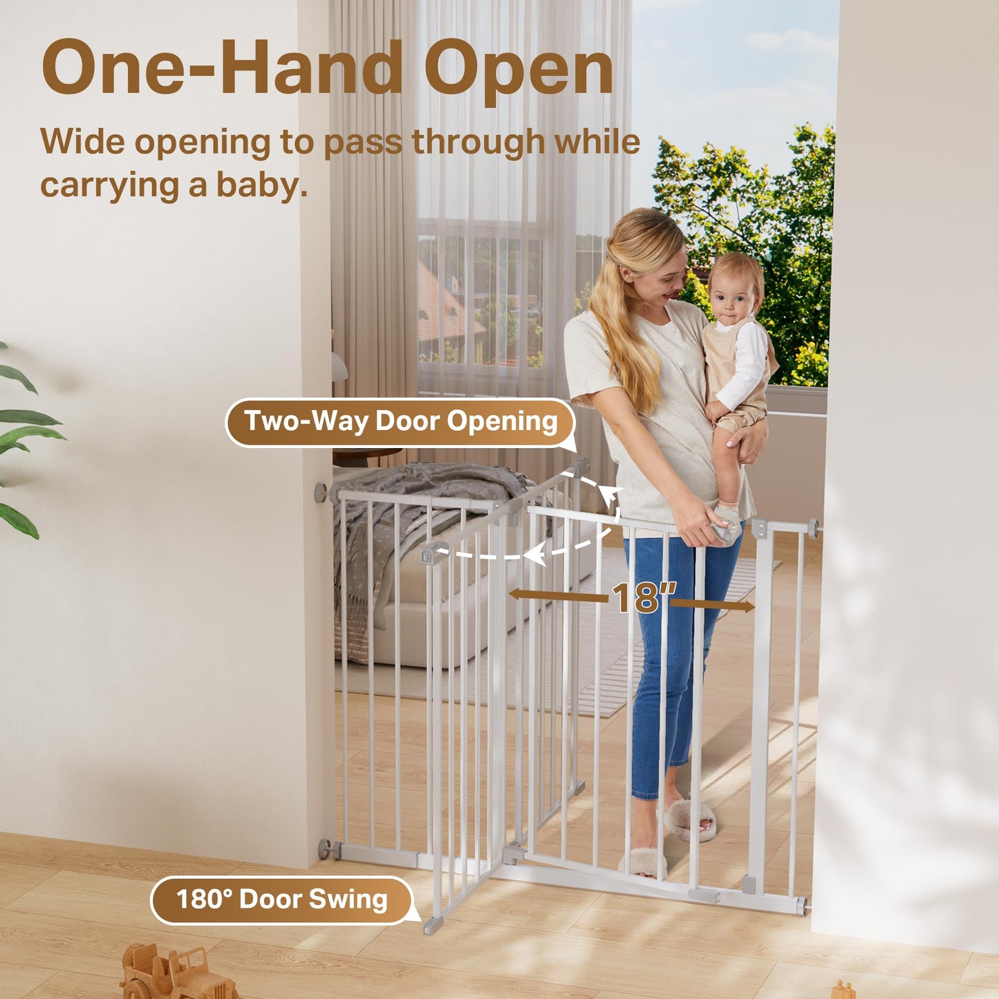 InnoTruth 29.5–40.75" Baby Gate for Stairs, 30" Tall Dog Gates for Doorways & Hallways, Safety Gate for Kids & Pets, Pressure-Mounted Walk-Through with Dual Lock & 2-Way Swing, White