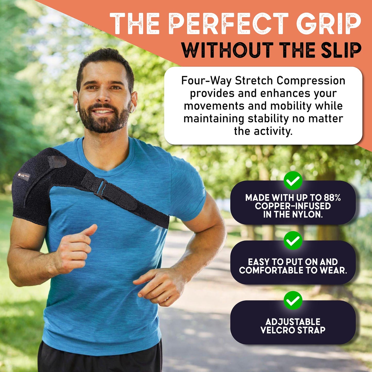 Copper Joe Compression Shoulder Brace for Women & Men - Rotator Cuff Support Brace for Shoulder Pain Relief - Copper-Infused Adjustable Shoulder Brace Compression