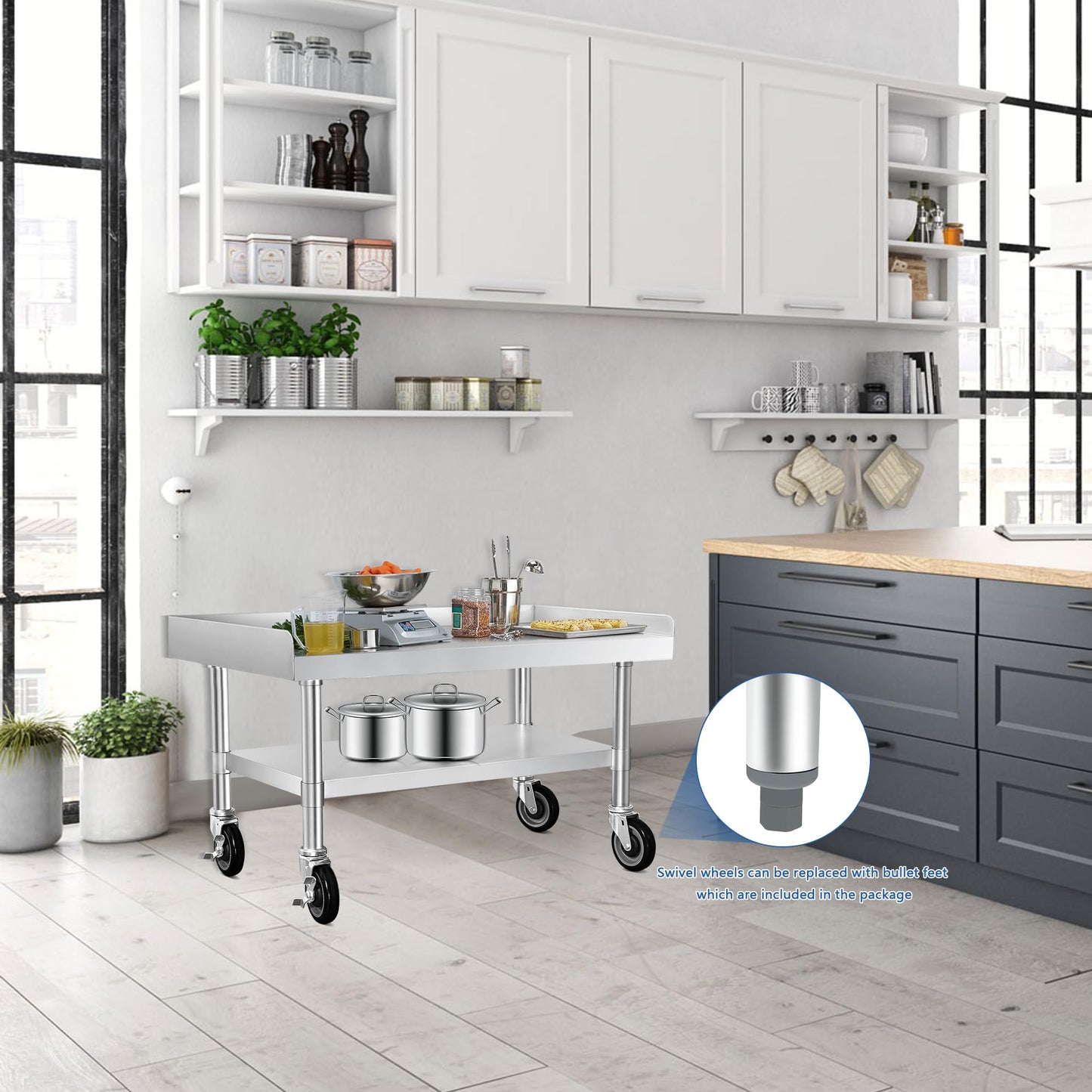 HARDURA Stainless Steel Equipment Work Stand 30" x 36" Prep Table with Under Shelf and Caster for Commercial & Workplace, Home, Hotel, Garage