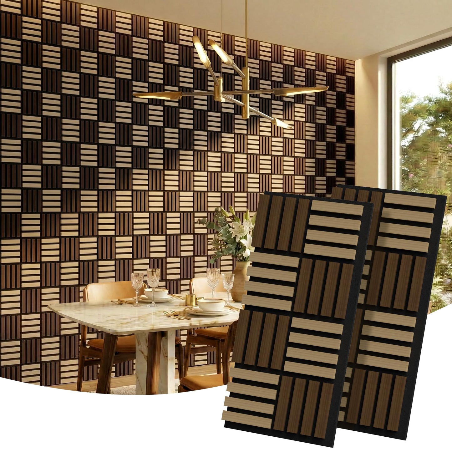 Wall Panels-8-Pack Wood 3D Wall Panels for Wall Decor,High Grille Soundproof Slat Acoustic Panels for Living Room,TV Background,Bedroom,Kitchen,Office,Cinema (27.4 X 13.8)