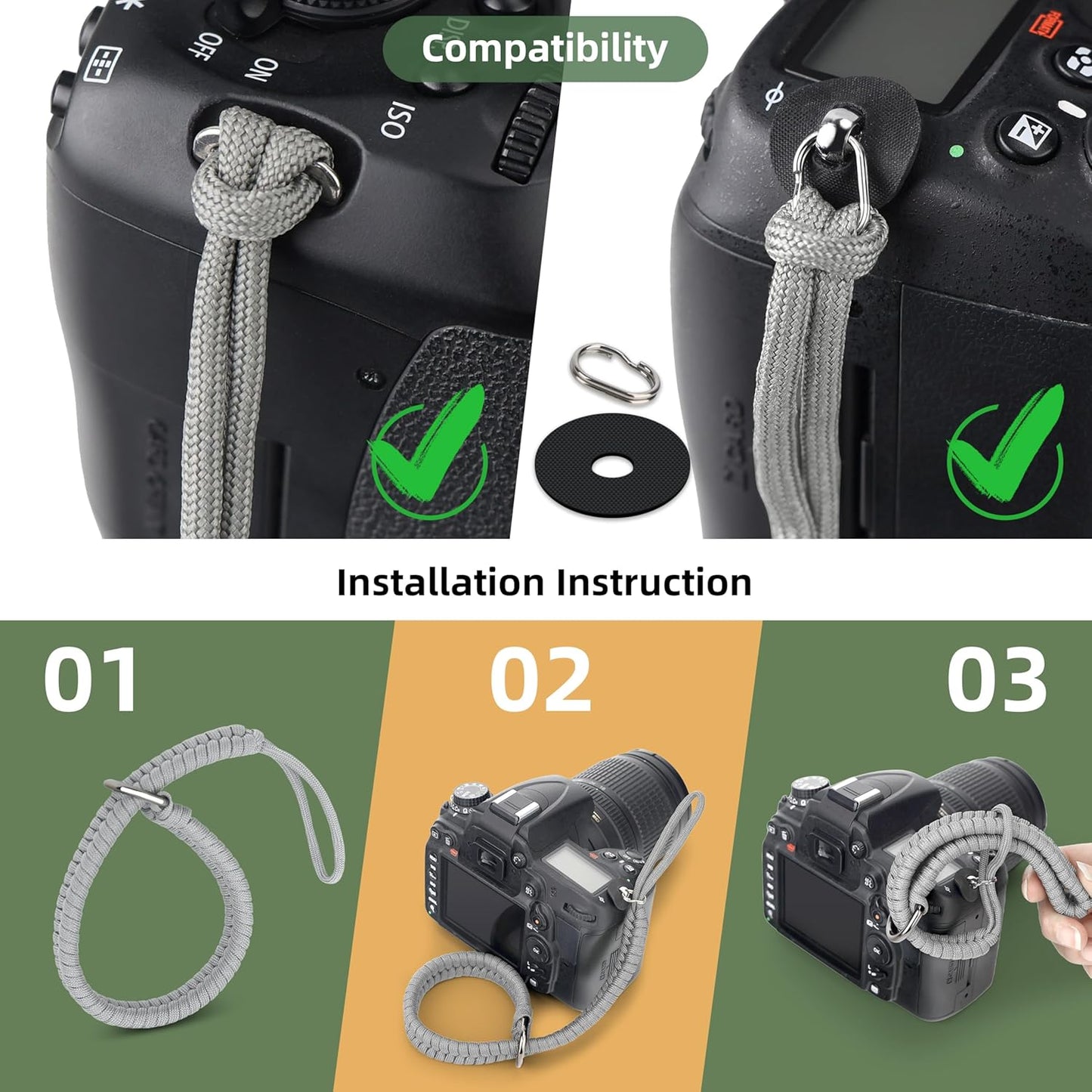 SUNYA Paracord Camera Hand Strap - Durable Wrist Support for DSLR & Mirrorless Cameras