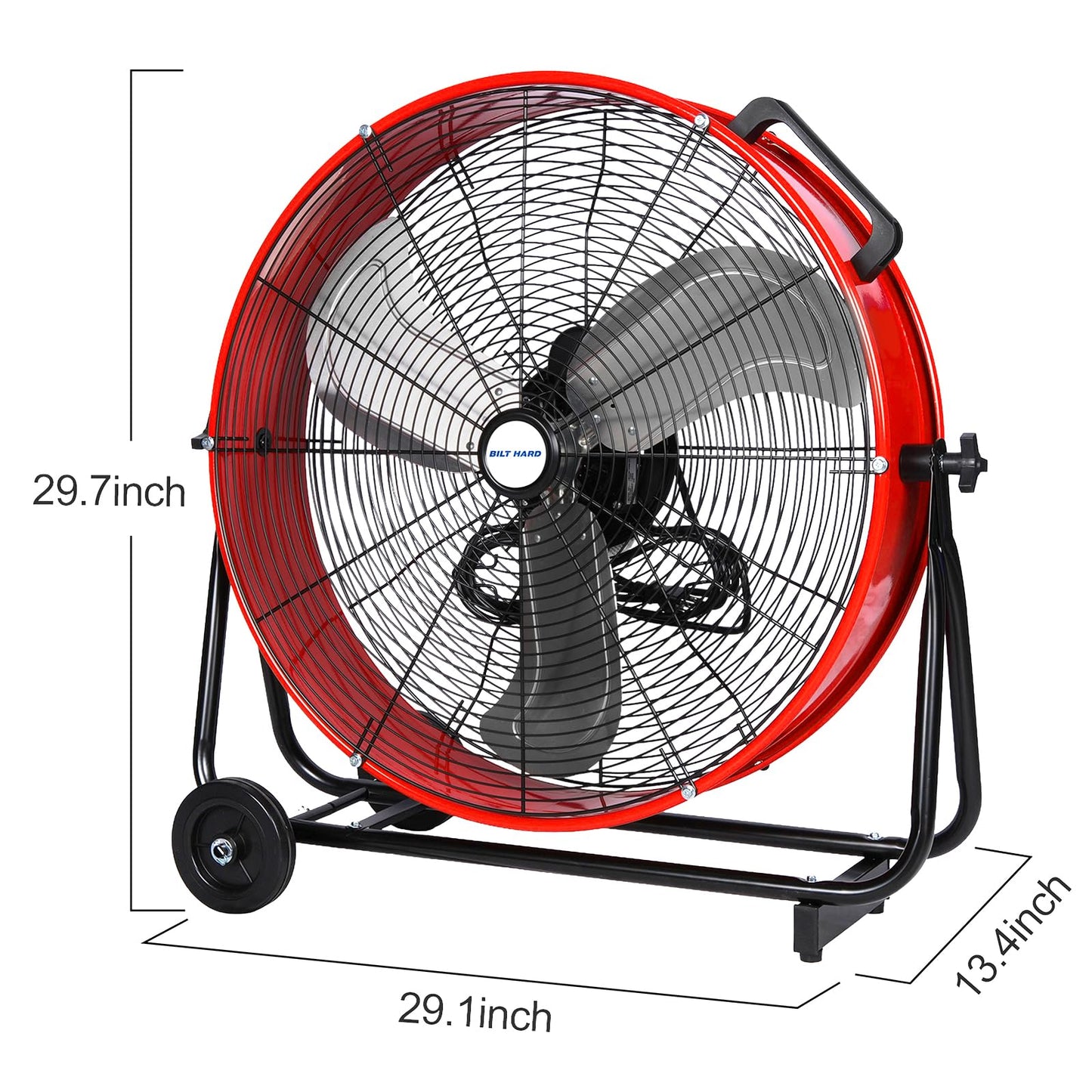 BILT HARD 24" 8100 CFM High Velocity Industrial Drum Fan, 3-Speed Heavy Duty Metal Shop Fan for Warehouse, Workshops, Garage, Factory and Basement