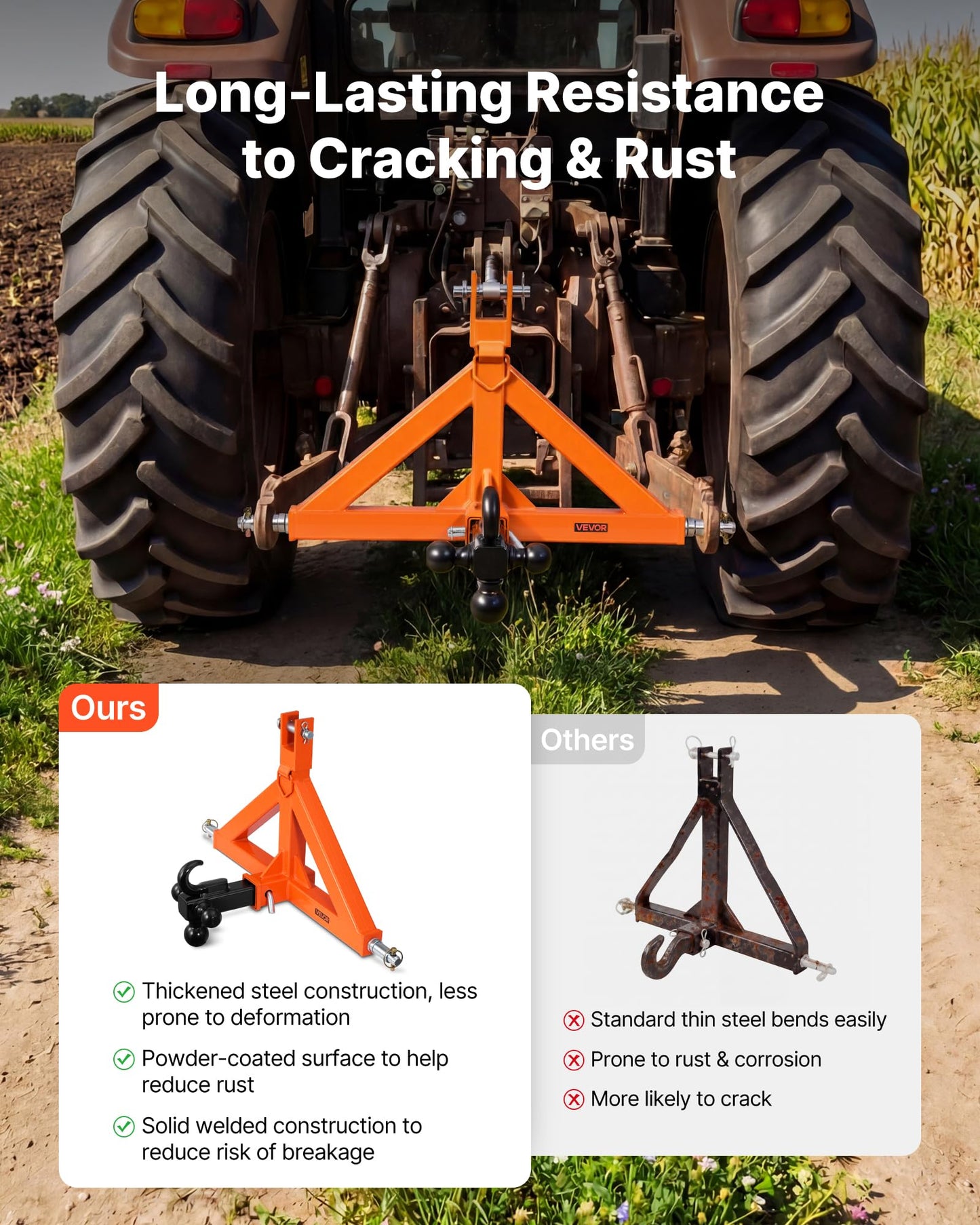 VEVOR 3 Point Trailer Hitch with 2" Receiver, 3 Pt Quick Hitch Attachment with 3 Trailer Balls, Tractor Tow Drawbar Adapter for Category 1, Kubota, Mahindra, Ford, Yanmar, John Deere, Massey Ferguson