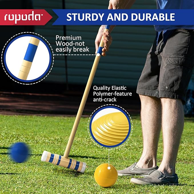 ropoda 35In Updated Six-Player Croquet Set with Wooden Mallets, Colored Balls, Sturdy Carrying Bag for Adults &Kids, Croquet Set Perfect for Lawn,Backyard,Park and More