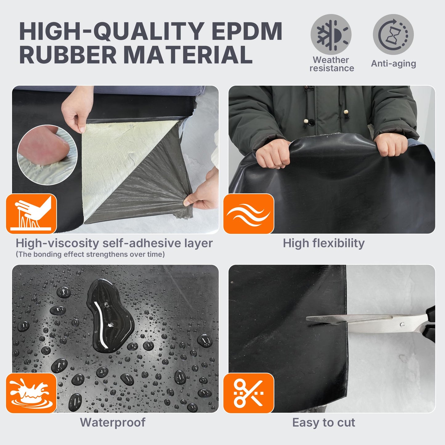 SFNSM 50 Mil EPDM Rubber Roofing Materials, Self-Adhesive Waterproofing Membrane for Roof 39 in x 16 ft, Underlayment Waterproof Membrane Foundation for Flat/Metal Roof, RV, Terrace Building Materials