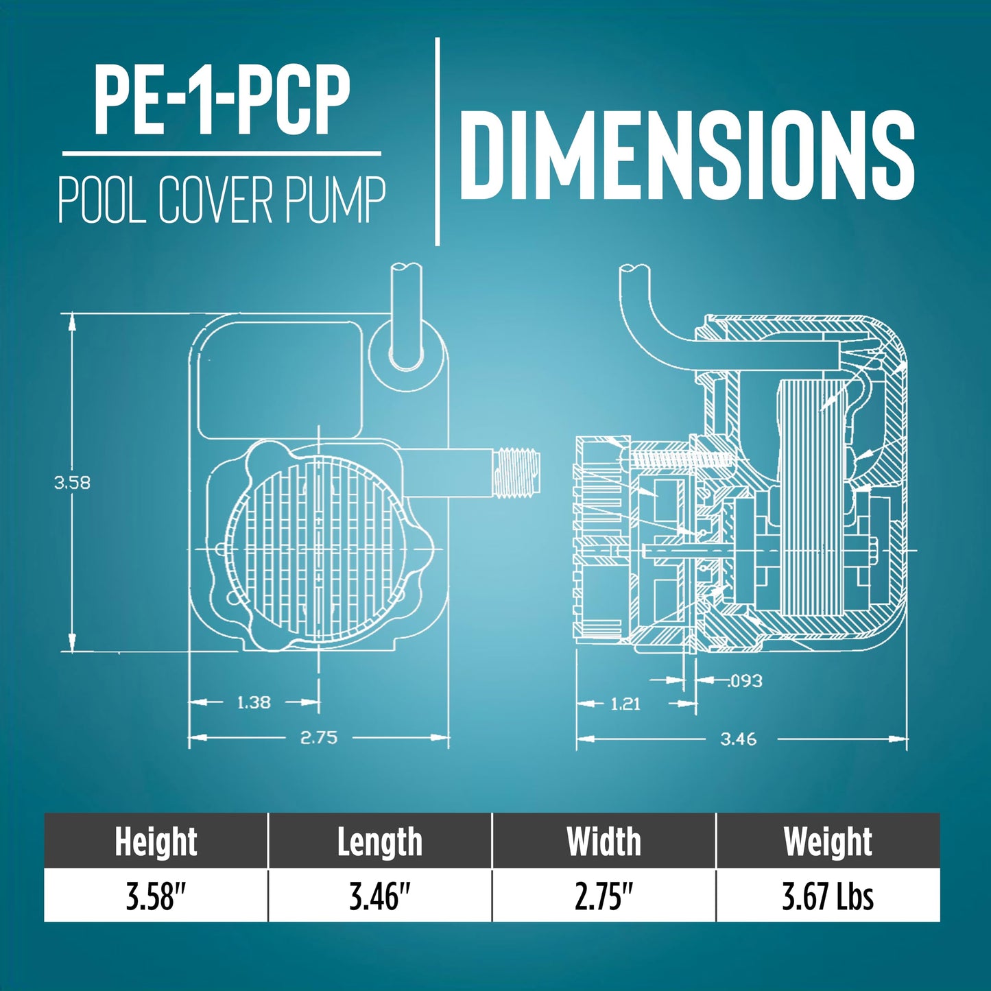 Little Giant PE-1-PCP 115 Volt, 1/125 HP, 170 GPH Manual Pool Cover Pump with 25 Foot Power Cord, Black, 518025
