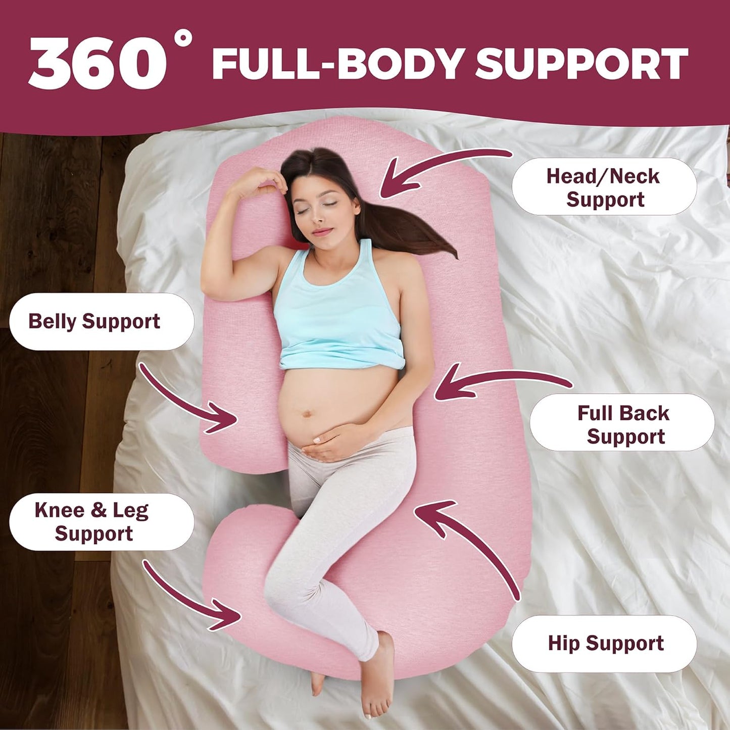 PILLANI Pregnancy Pillow - V C U Shaped 57-Inch Full Body Support with Removable Washable Cover | Cooling Maternity Comfort