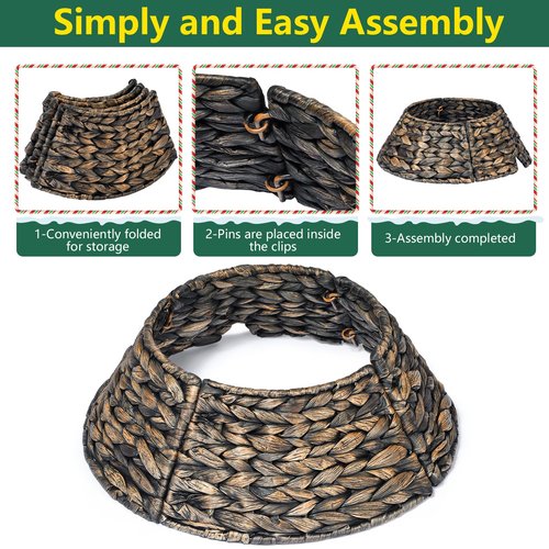 Mini 13.5 Inch Christmas Tree Collar, Woven Hyacinth Handmade 4-Piece Christmas Tree Collar with Prefabricated Opening, Suitable for Stairwells, Office Xmas Tree Base Decoration for Small Spaces