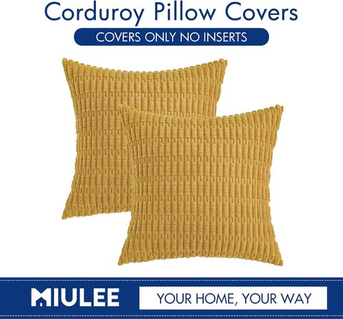MIULEE Corduroy Throw Pillow Covers - Soft Boho Striped Design | 18x18 Inch Yellow for Modern Farmhouse Decor