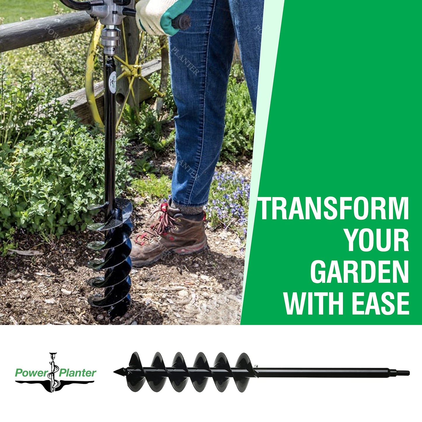 Power Planter DIY Guru Garden Auger- 3"x12" - 3/8" Non-Slip Hex Drive, and Large Bulb Auger- 4"x28" Drill Bit Hole Digger for Post Hole Diggers, Digging Holes- Bulb Planter - 1"/2" Non-Slip Hex Drive