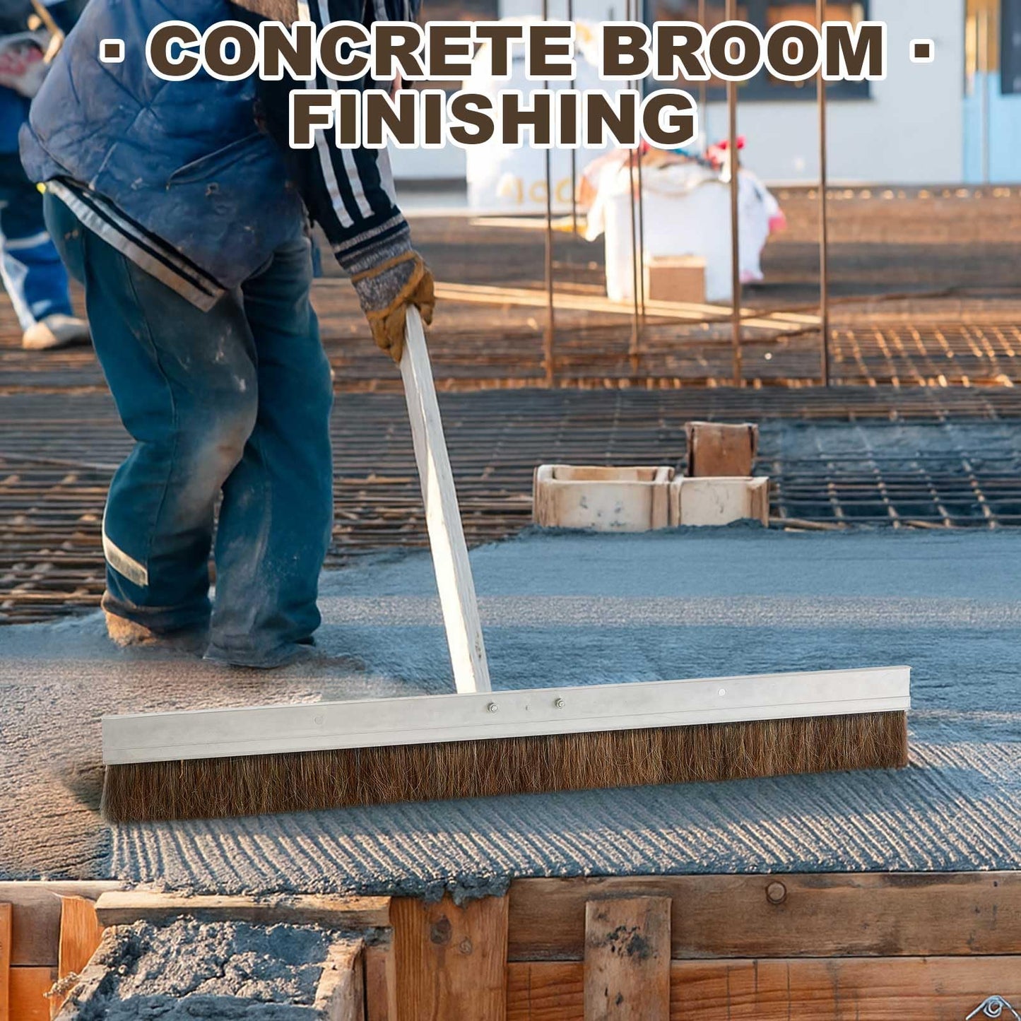 Hushee Aluminum Backed Concrete Broom, Concrete Broom Finishing with Clevis Handle Bracket, 48-inch for Driveways, Sidewalks, Wet Concretes(Mixed Hair)