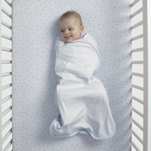 Delta Children Gap babyGap TrueSleep Sleep Sack | 100% Organic Cotton | GOTS and Oeko-Tex 100 Certified | 2-Way Zipper | Large: 6-12 Months, Bluish Grey Stripe